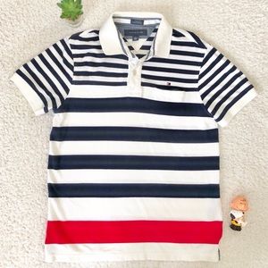Tommy Hilfiger White Blue Stripes Polo Shirt Med